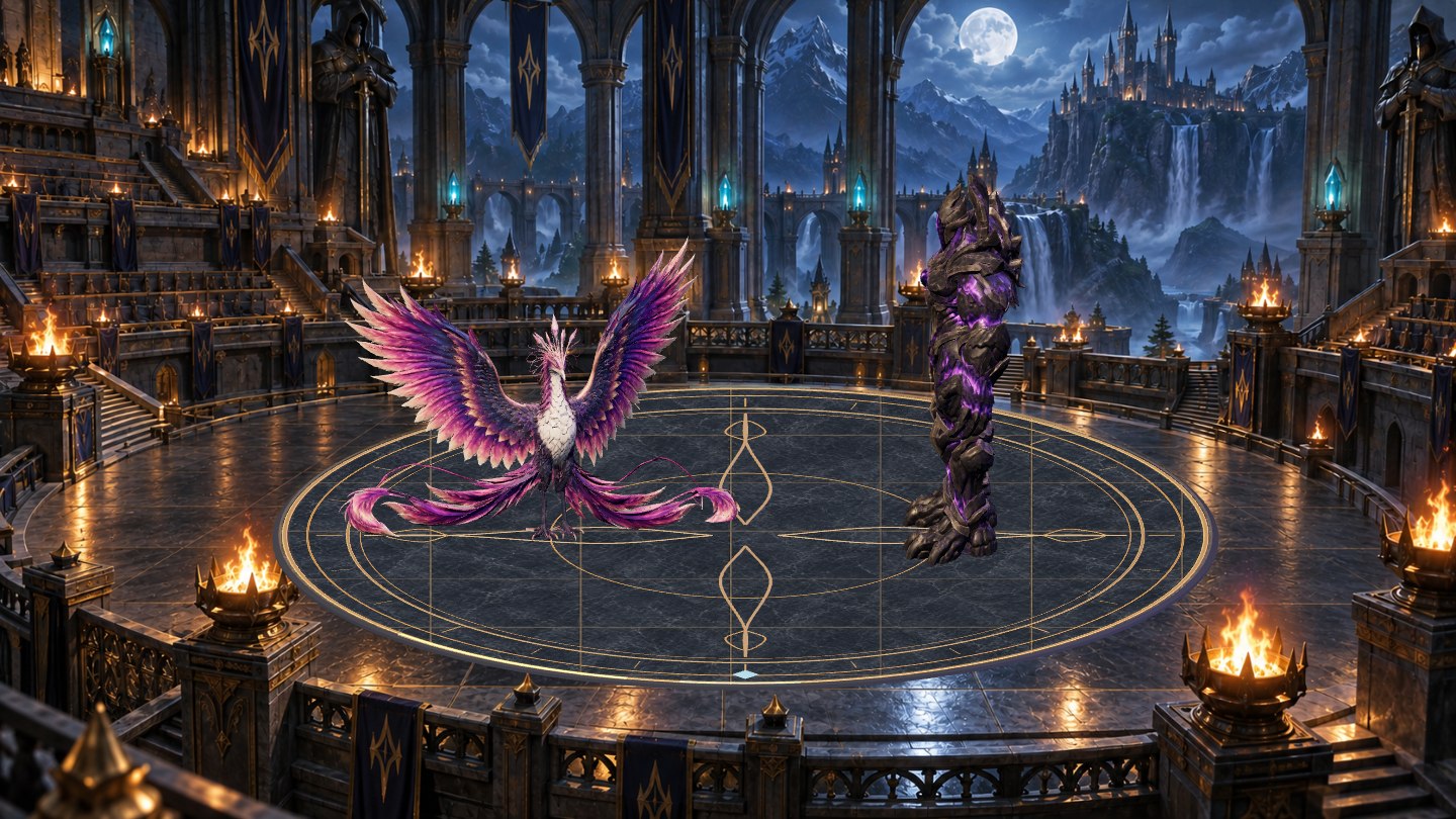 Fenara and the Rift Guardian in the castle arena