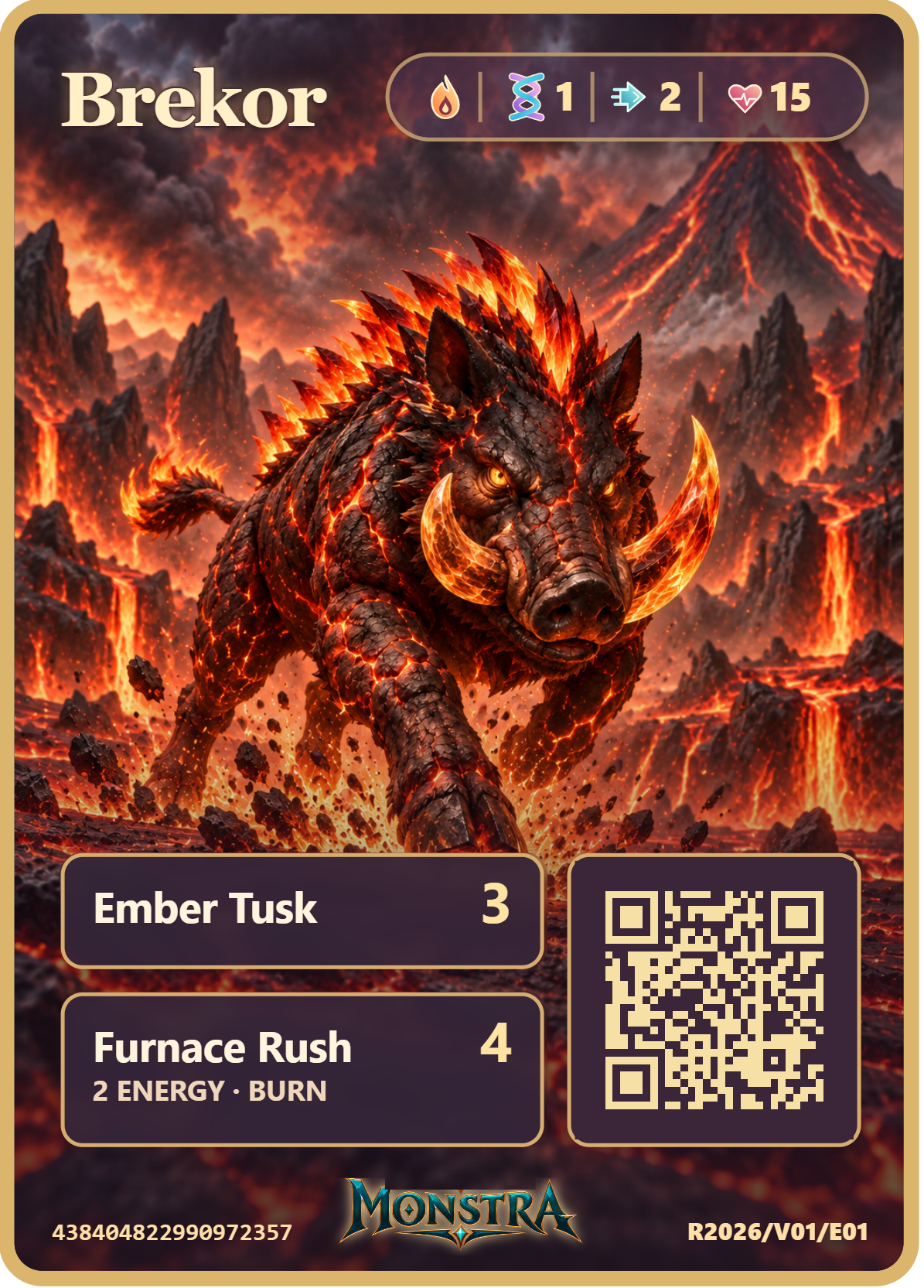 Brekor · Fire · EVO 1 · HP 15 · SPD 2