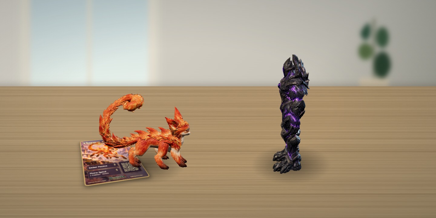 Illustrative tabletop preview of Flaro facing the Rift Guardian
